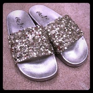 Sparkling silver slip ons ✨